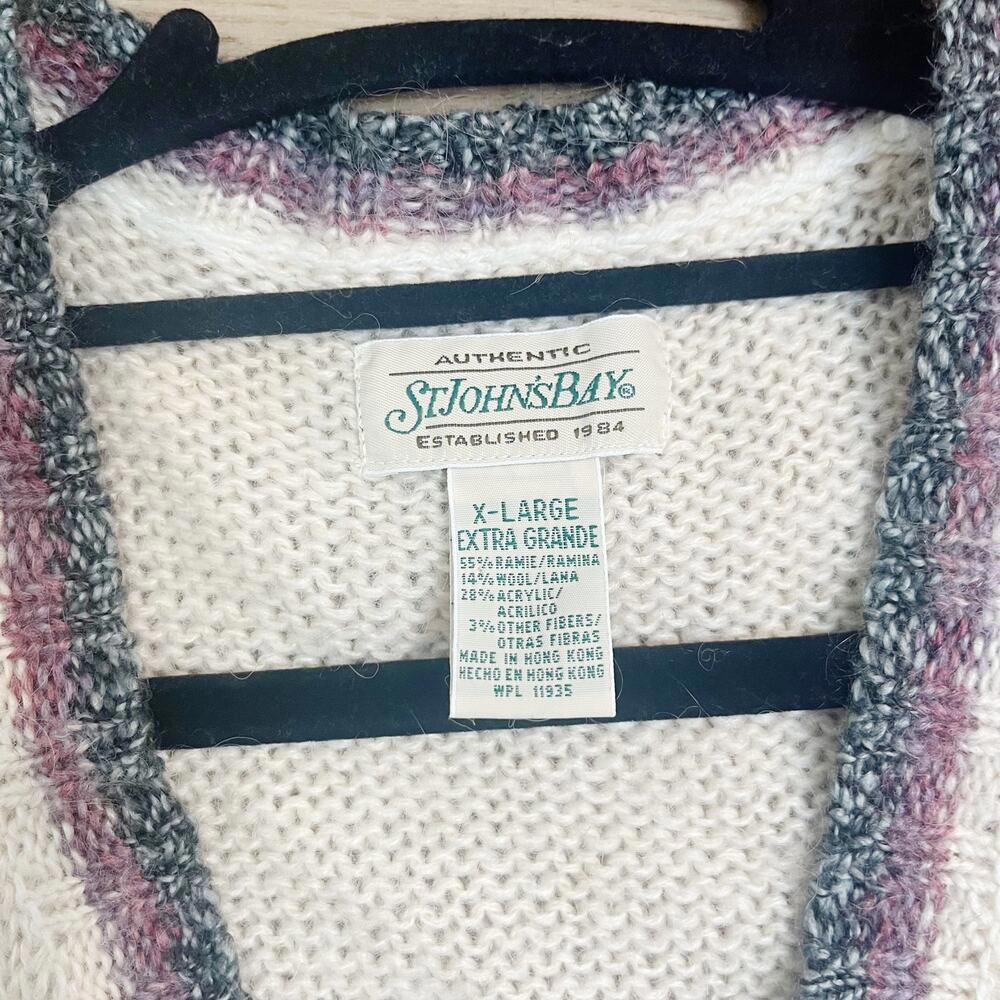 St. John's Bay Sweater Vest XL Cream Pink Fair Isle Knit Button Front V-Neck - Picture 5 of 8